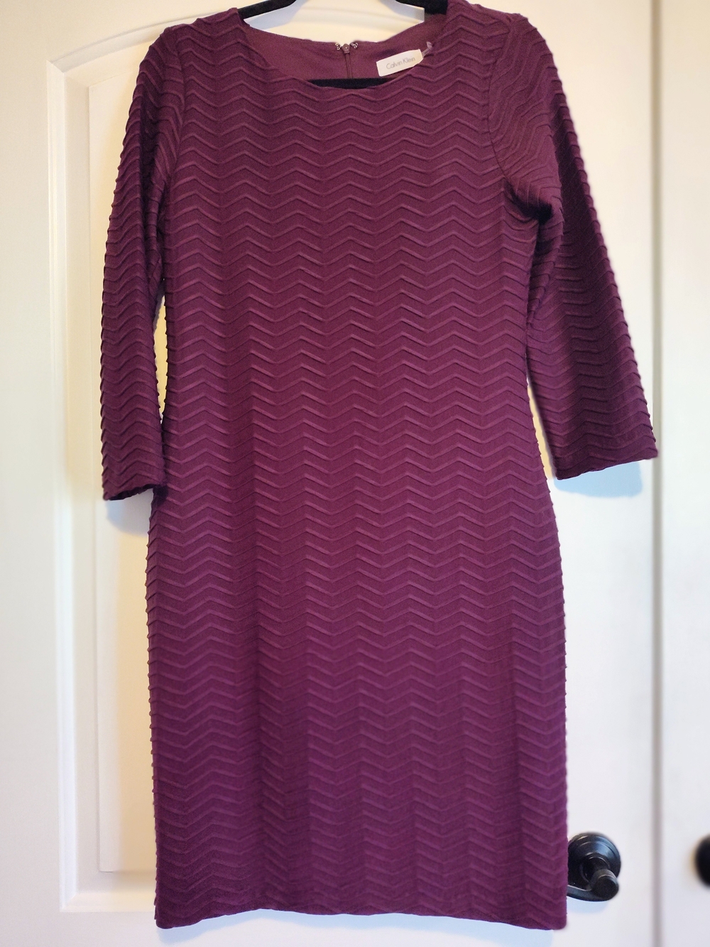 Textured Chevron Purple Sheath Dress - Calvin Klein